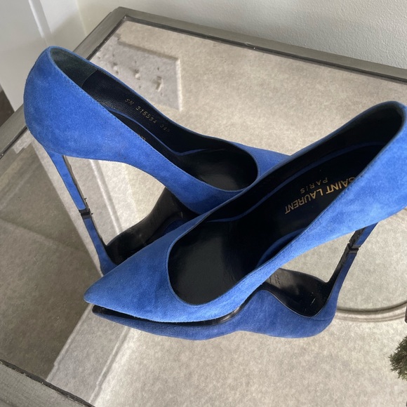 Saint Laurent Anja D'orsay Pointy Toe Pump BLUE SUEDE - Picture 7 of 14